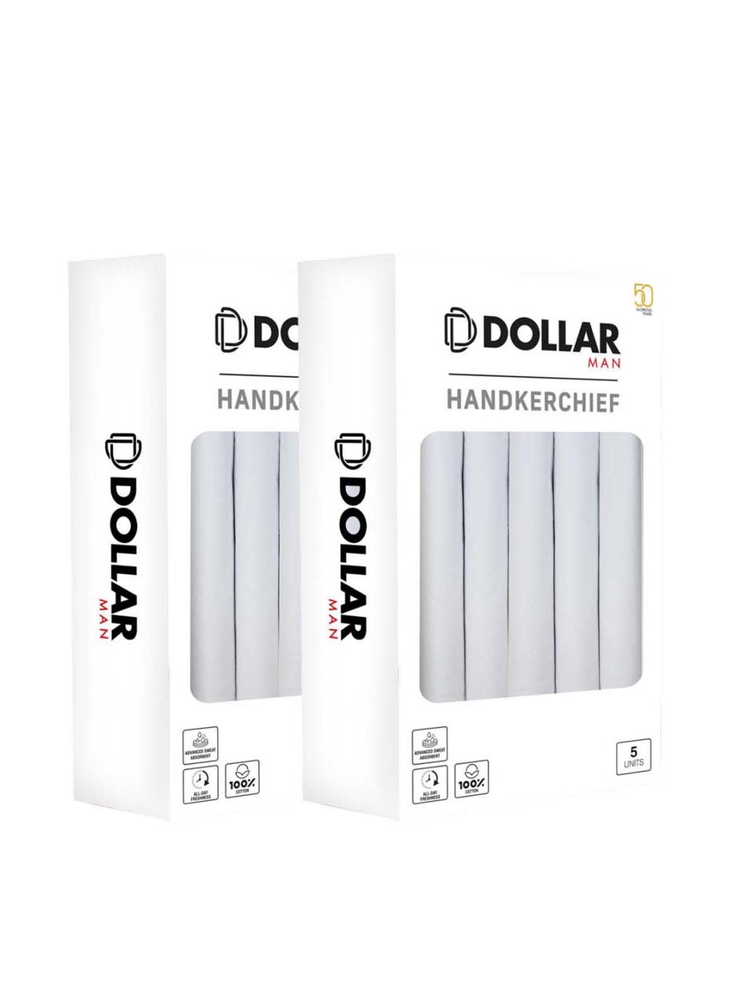 Dollar White Solid Handkerchiefs for Men - Pack of 10