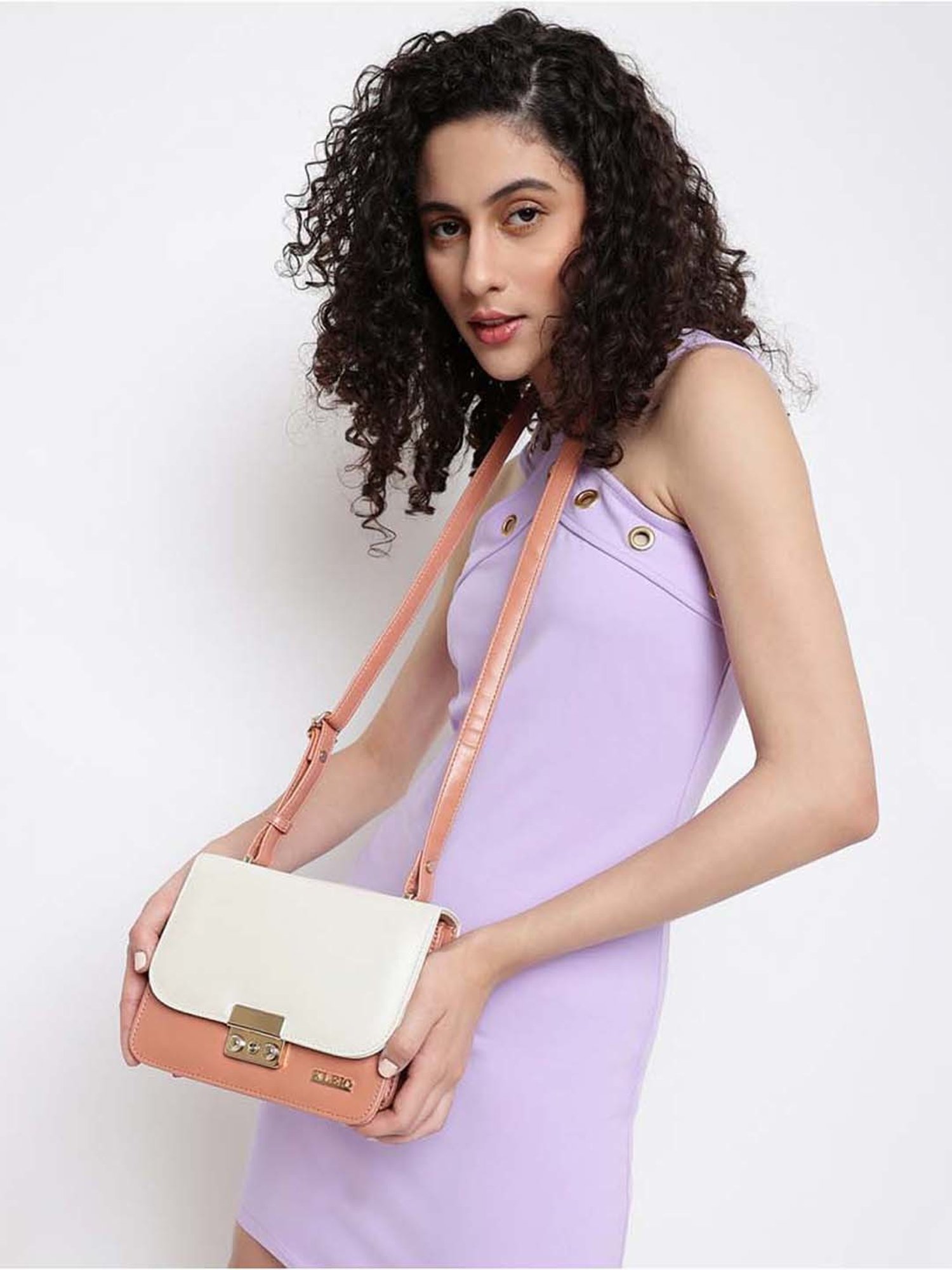KLEIO Peach Solid Medium Sling Handbag