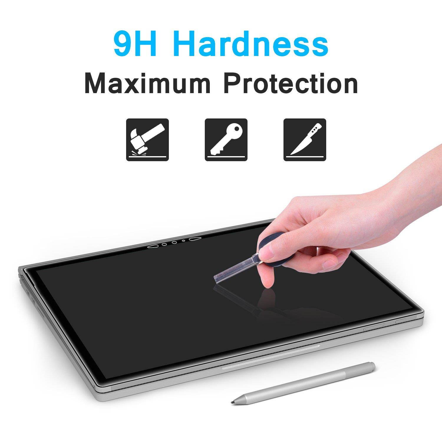 Microsoft Surface Book 2 (15 Inch), Screen Protector Megoo, [HD Tempered Glass ] Anti-Scratch Easy Installation Screen Shield Protector for Surface Book 2-15 Inch