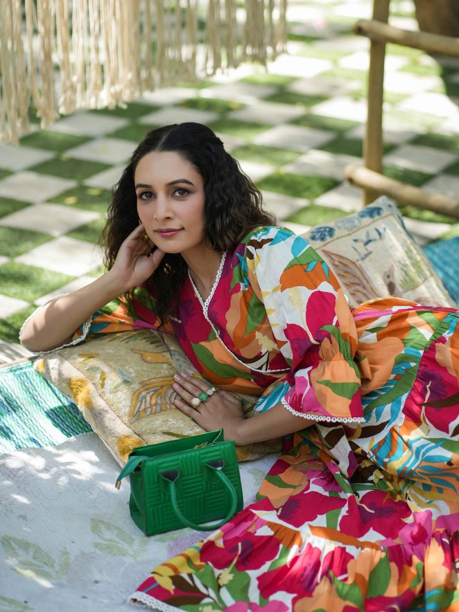 Rain and Rainbow Multicolored Cotton Floral Print A-Line Dress