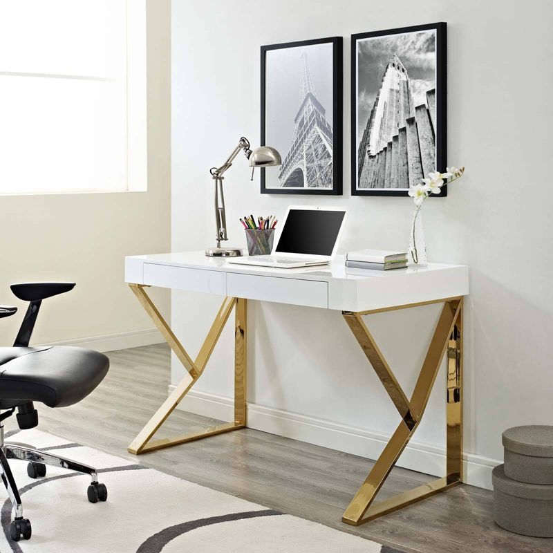 Adjacent Desk White Gold - Modway