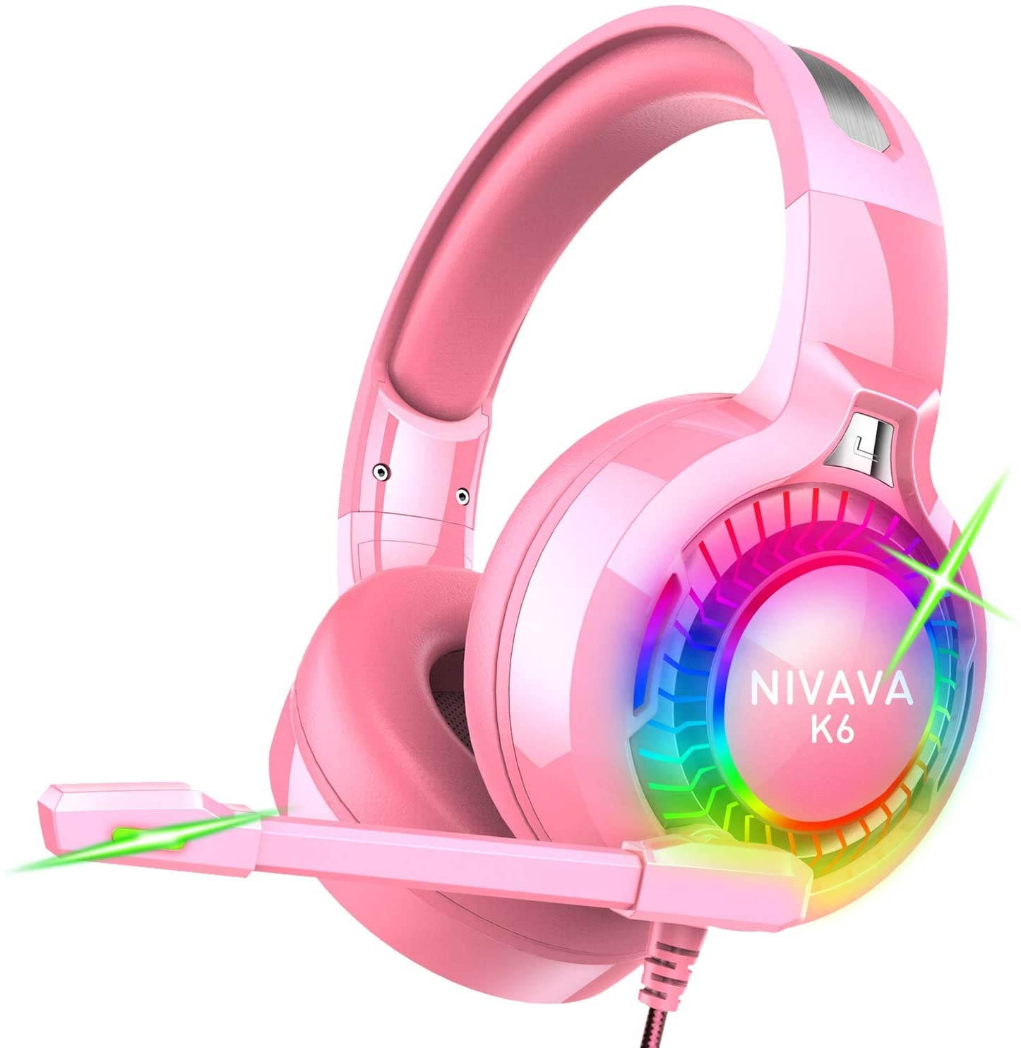 Nivava Gaming Headset for PS4, Xbox One, PC Headphones with Microphone LED Light Mic for Nintendo Switch PS5 Playstation Computer, K6