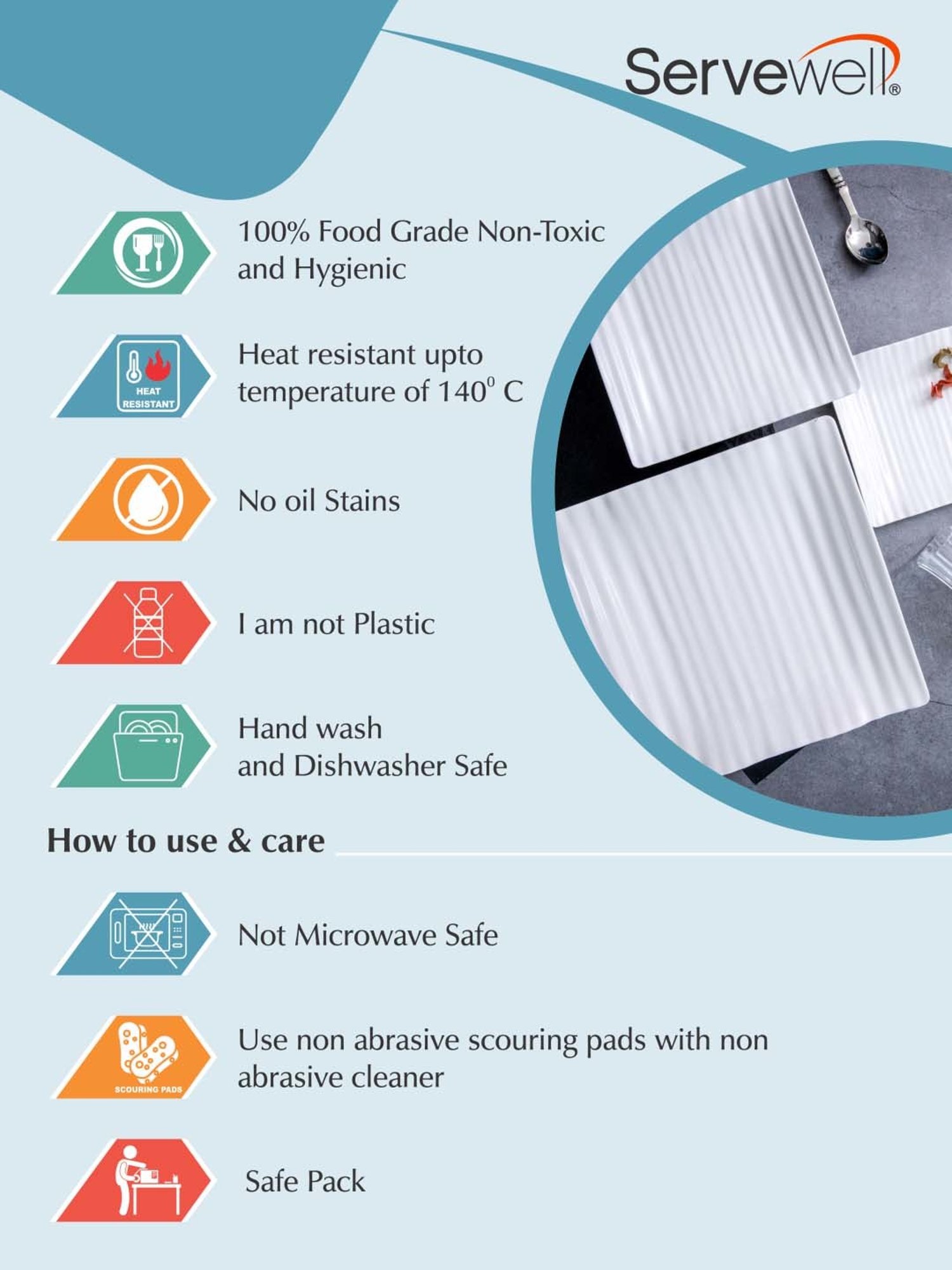 Servewell Swiss White Melamine 3 Serving Platters