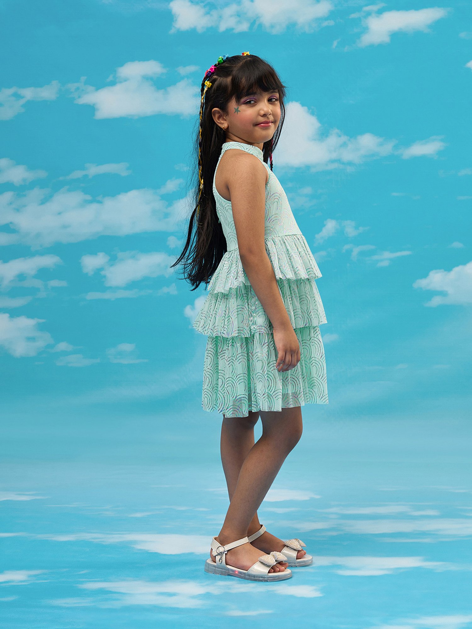 Lil Drama Girls Blue Shimmer Fit & Flare Dress