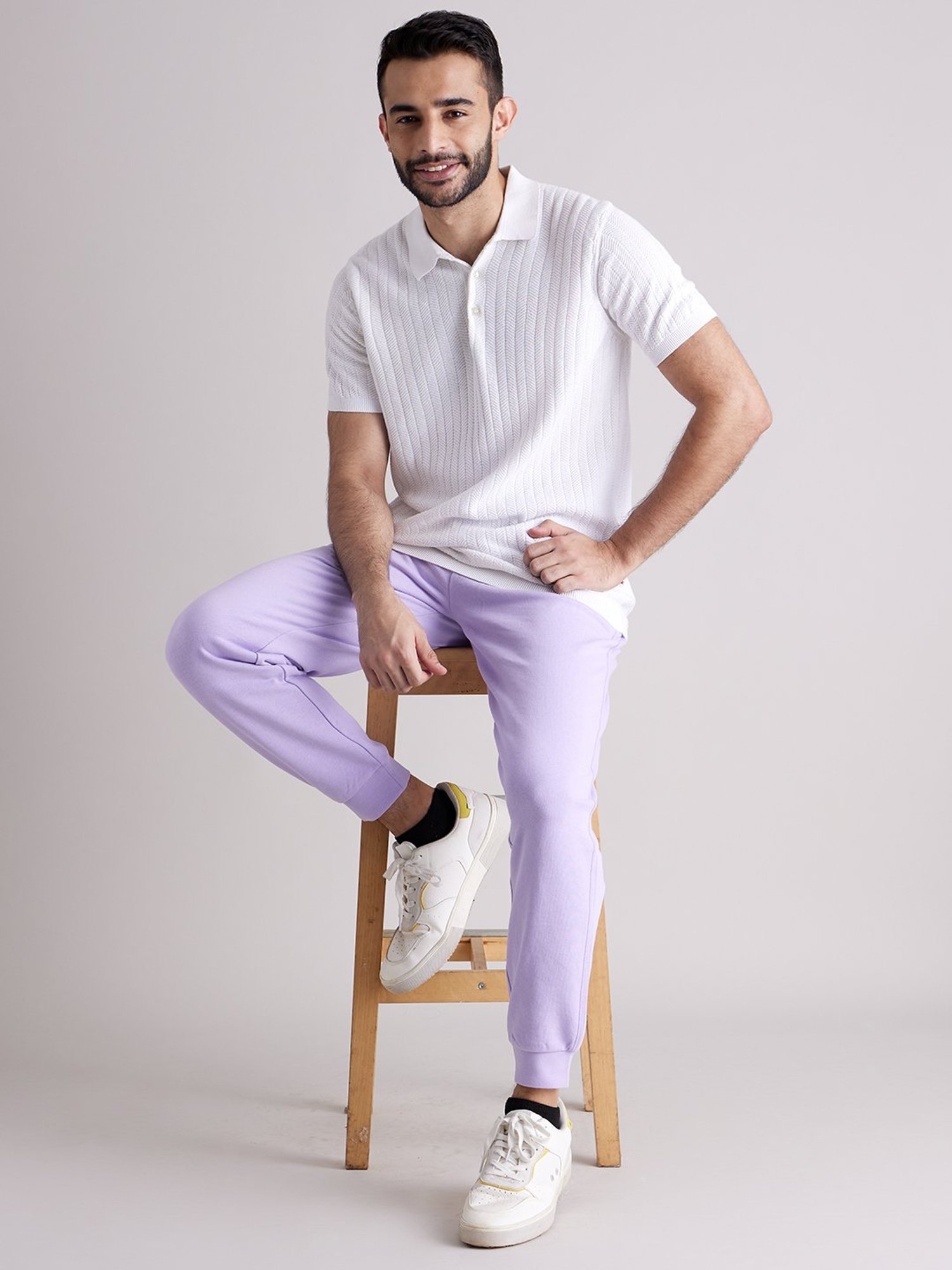 celio* Lavender Regular Fit Cotton Joggers