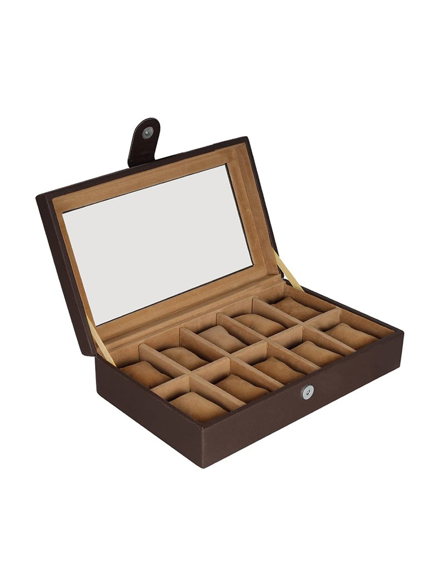 Leather World Brown Watch Box Holder Organizer Case in 10 Slots