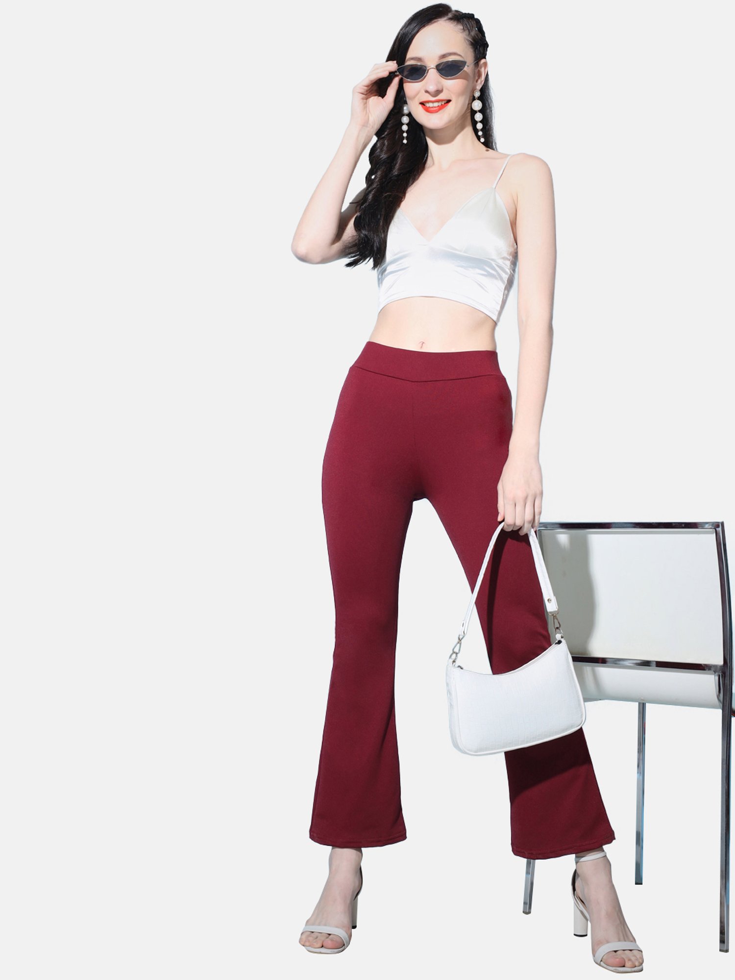 BUYNEWTREND Maroon Mid Rise Trousers