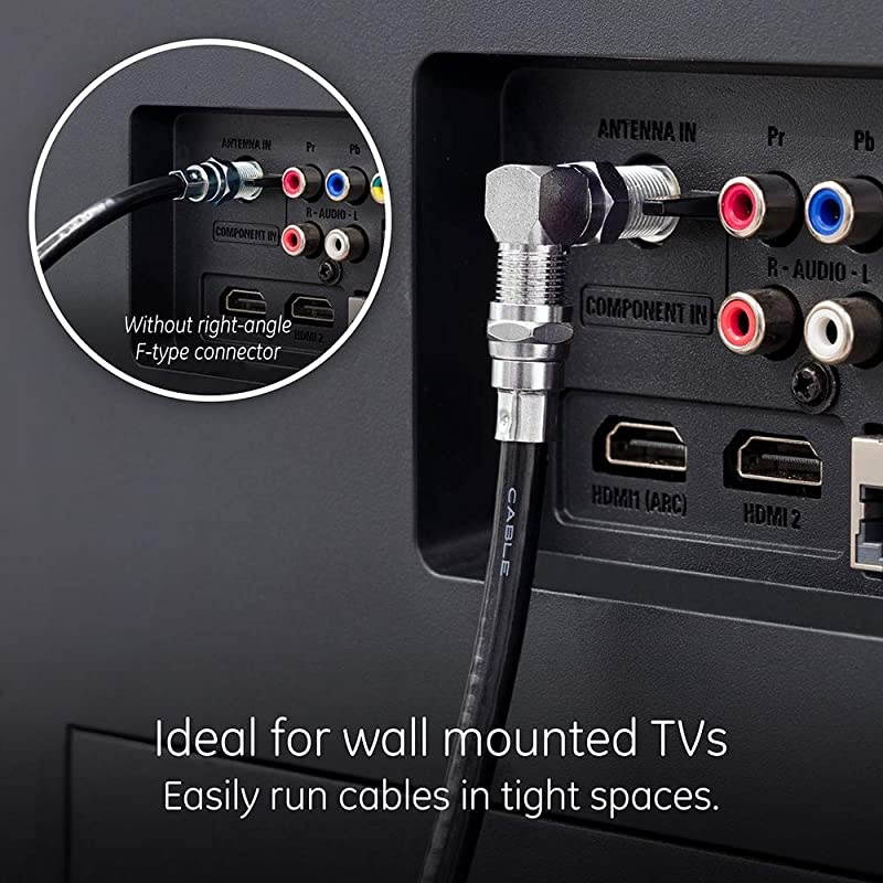 RightAngle FType Connector Adapter 25Pack for RG59 RG6 FType Coaxial Cables 90Degree MaletoFemale Connector ScrewOn Installation No Tools Required with Resealable Bag 51202