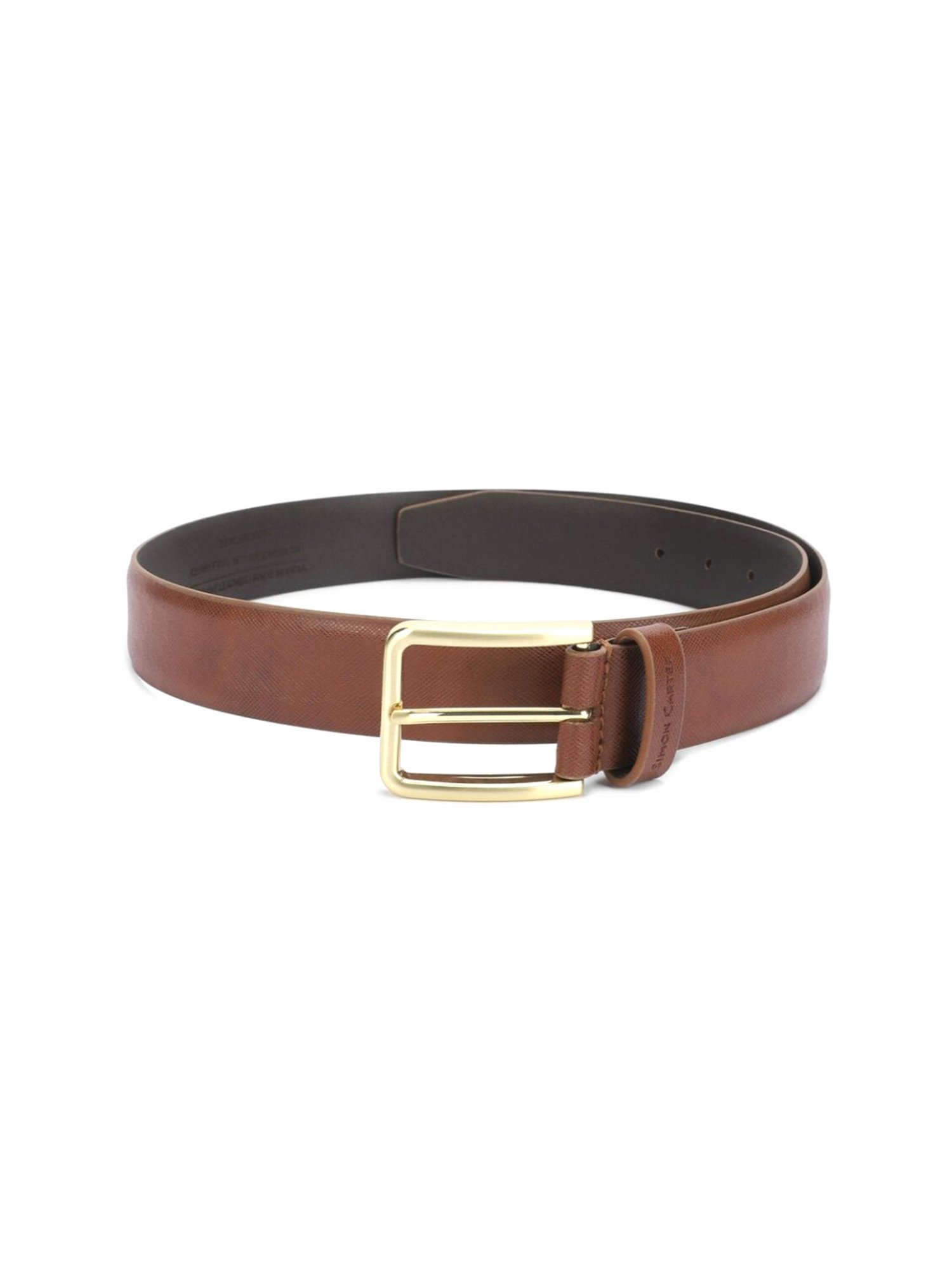 Simon Carter Brown Leather Textured Formal Belt for Men