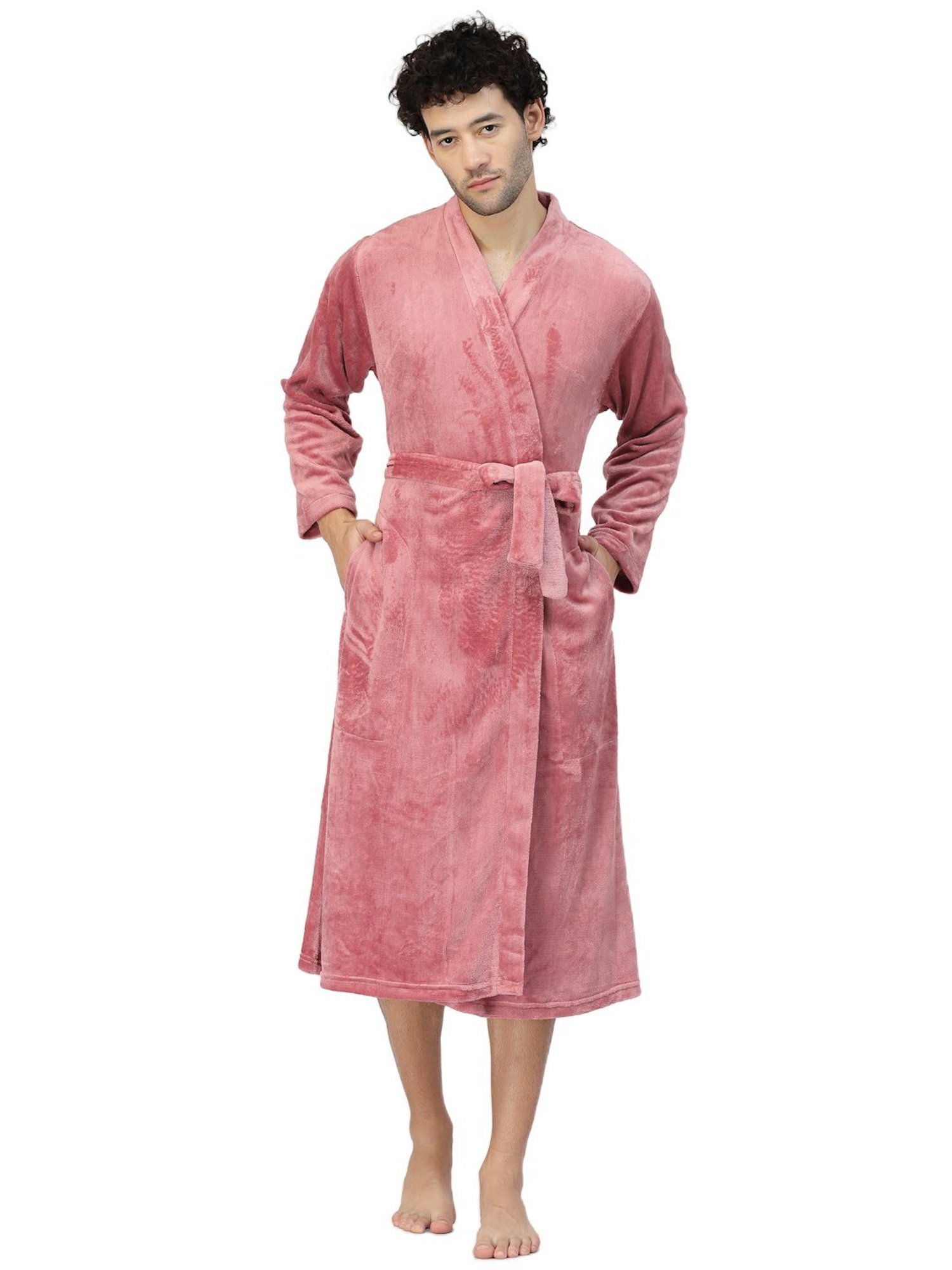 Klotthe Embellished Red 210 GSM Cotton Bath Robe with Belt