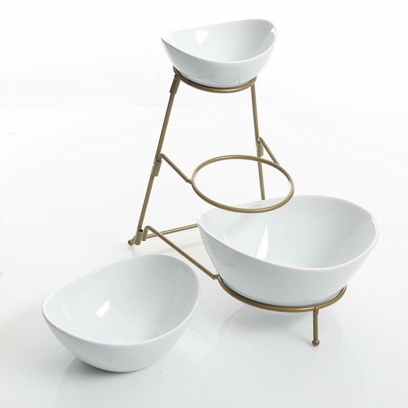 Gibson 3 Tiered Oval Chip And Dip Set With Metal Rack 