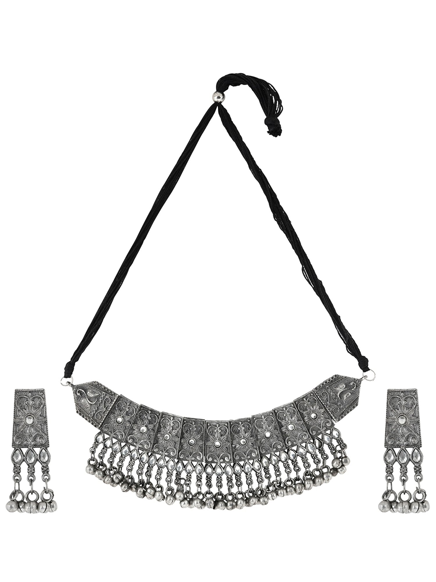 Teejh Ethnic Aanchal Silver Oxidized Necklace Set for Women