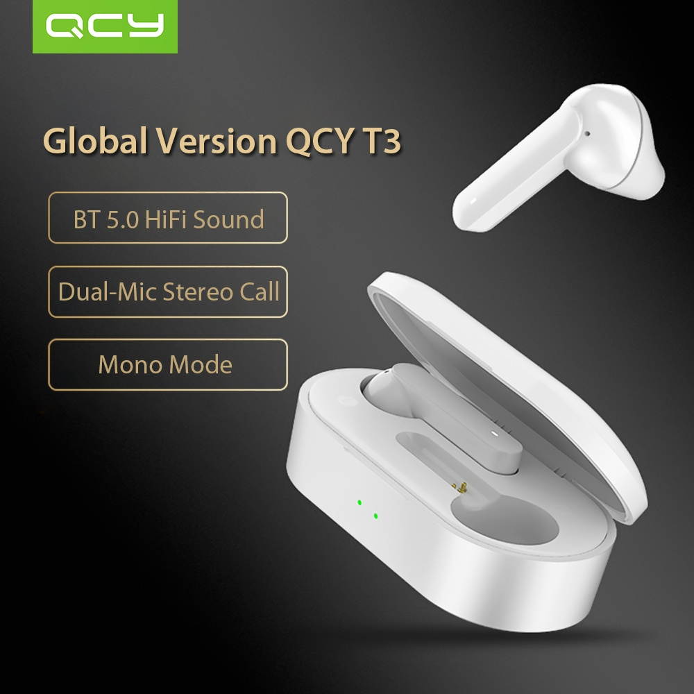 Global Version Xiaomi QCY T3 BT Wireless TWS Earbuds BT 5.0 Touch Control True Wireless Earphones with Dual Mic Stereo Call Sports Headphones 3D Stereo Headset