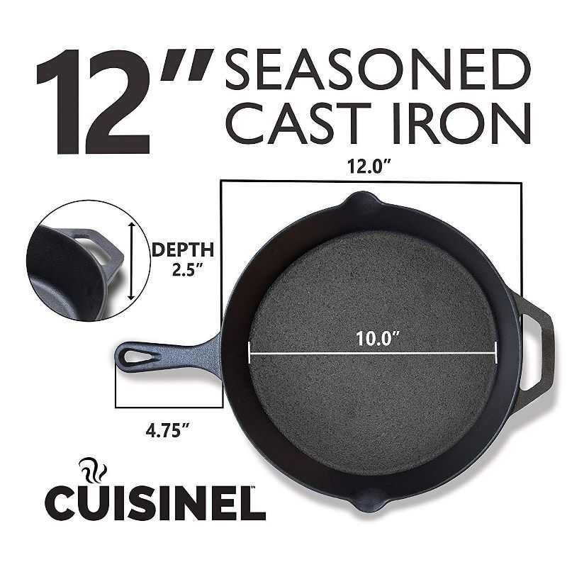 Cuisinel C12610-12 10 Inch and 12 Inch Pre Seasoned Cast Iron Skillet Frying Pan Cookware Set for Indoor and Outdoor Cooking  with Handle Covers
