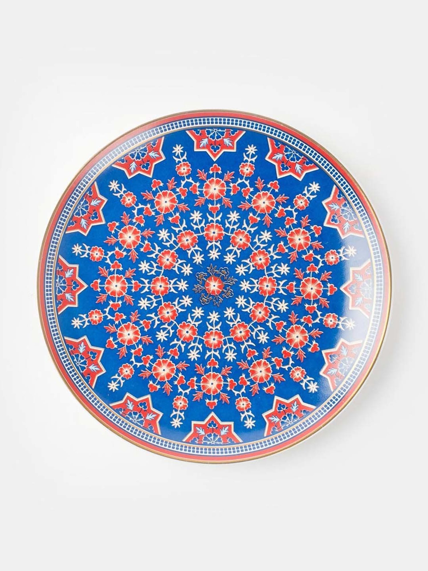 Nestasia Premium Quality Mandala Yellow Spiral Printed Square Shaped Ceramic Plate With Handle