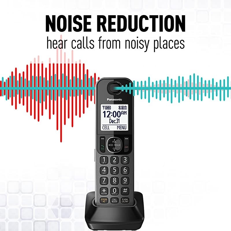 Bluetooth Corded / Cordless Phone System with Answering Machine, Enhanced Noise Reduction and One-Touch Call Block - 2 Handsets - KX-TGF382M (Metallic Black)