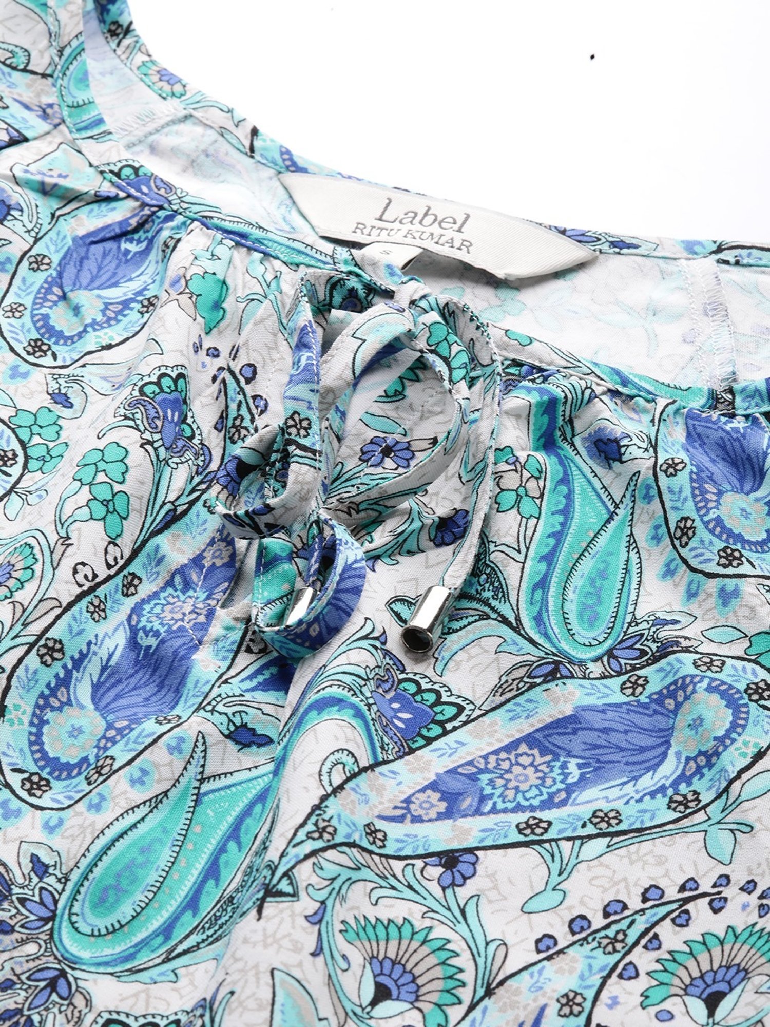 Label Ritu Kumar Blue Rayon Botanic Print Top