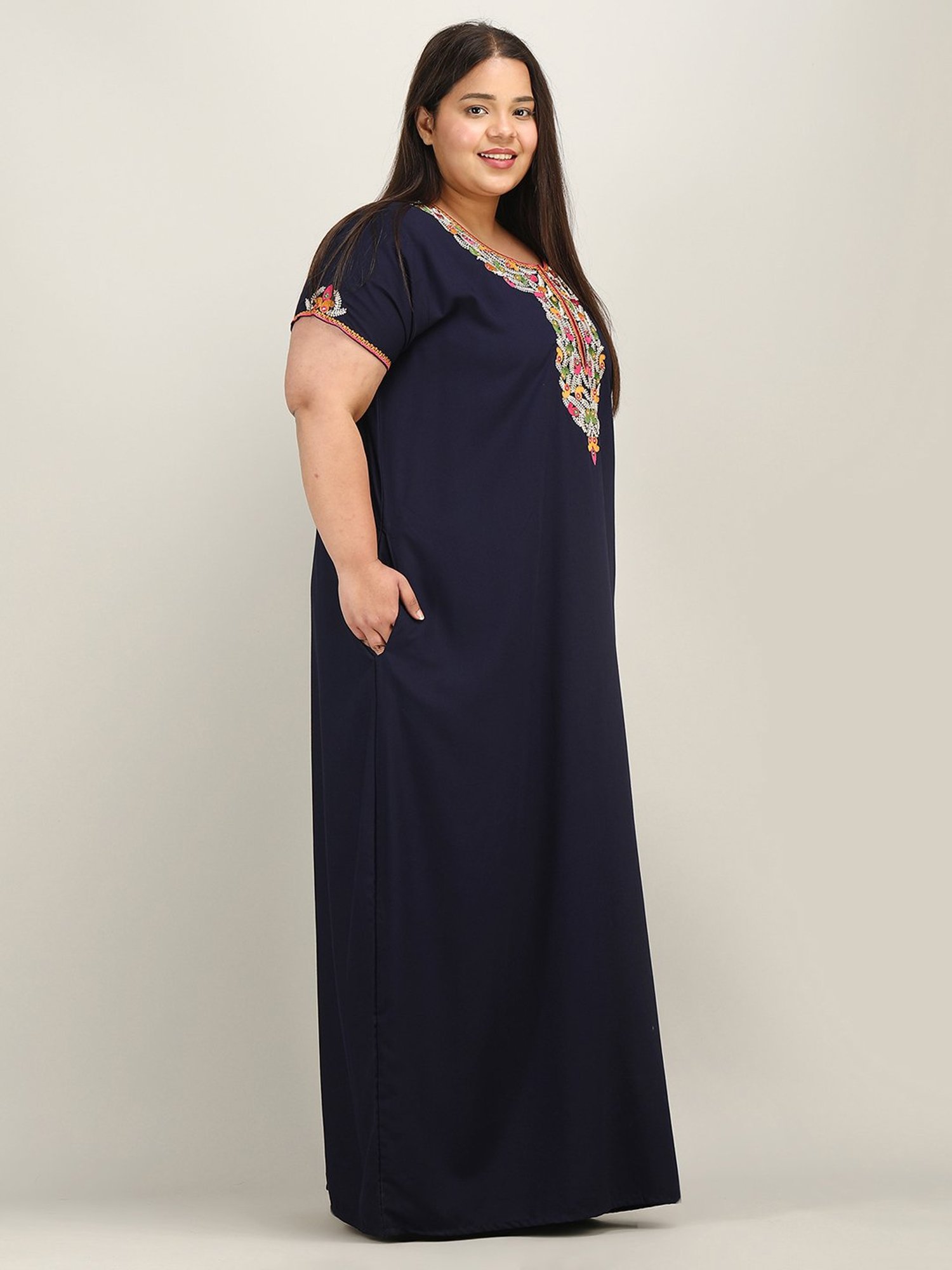 KOI SLEEPWEAR Navy Embroidered Night Gown