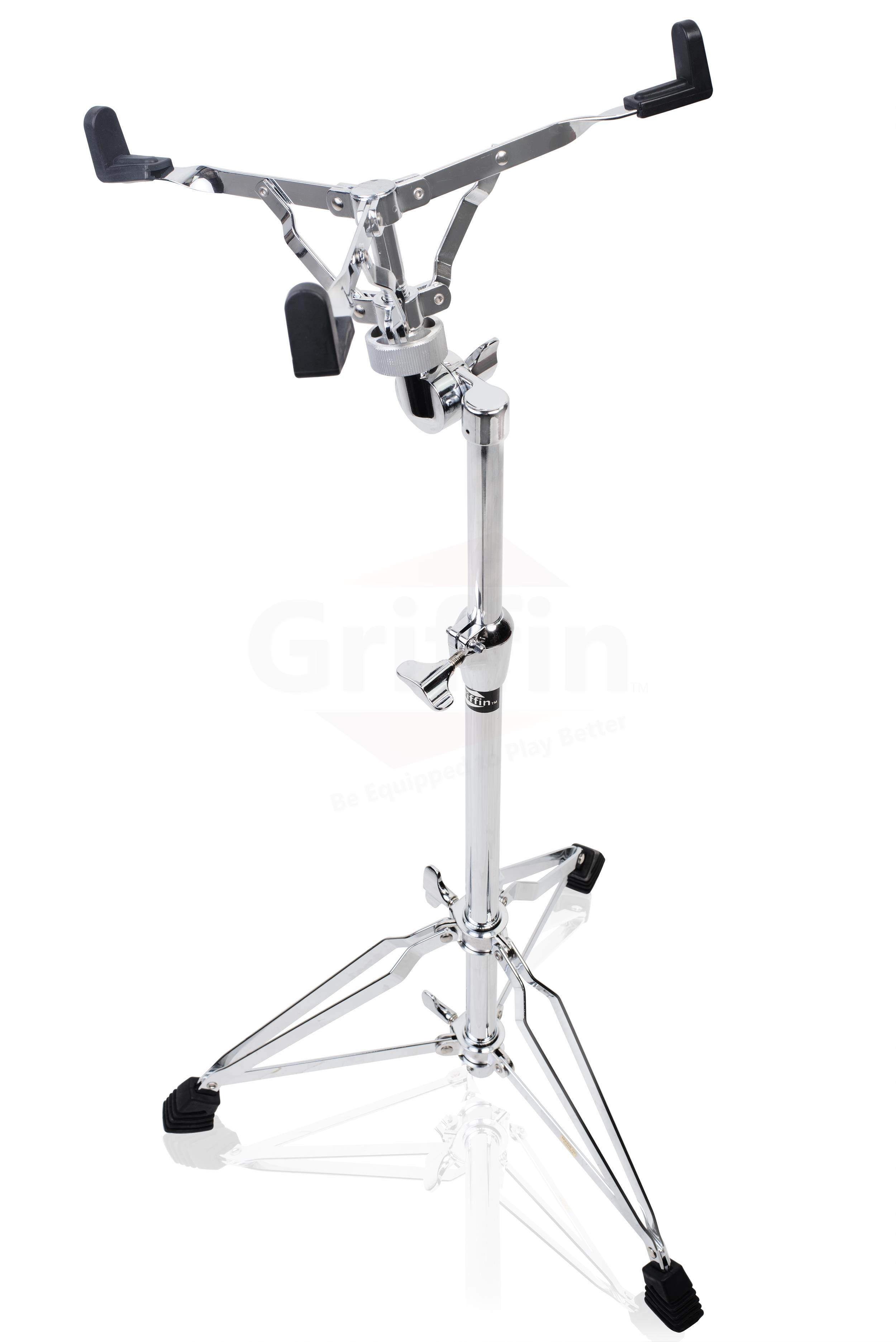 Extended Height Snare Drum Stand by GRIFFIN | Tall Adjustable Height Snare Stand For Practice Pad | Concert Stand Up Drum Mount Holder With Basket Clamp | Double Braced Percussion Chrome Drum Hardware