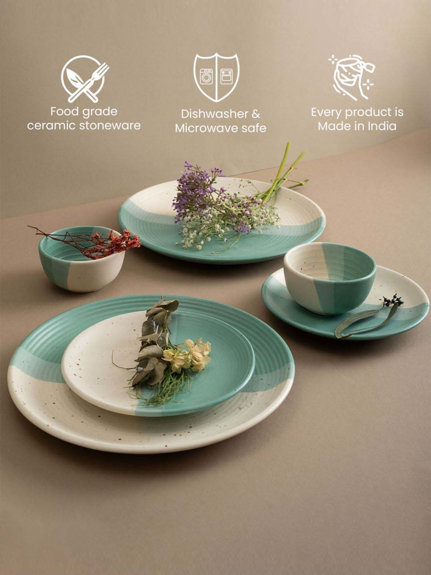 Cello White & Rust Glass Dinner Set