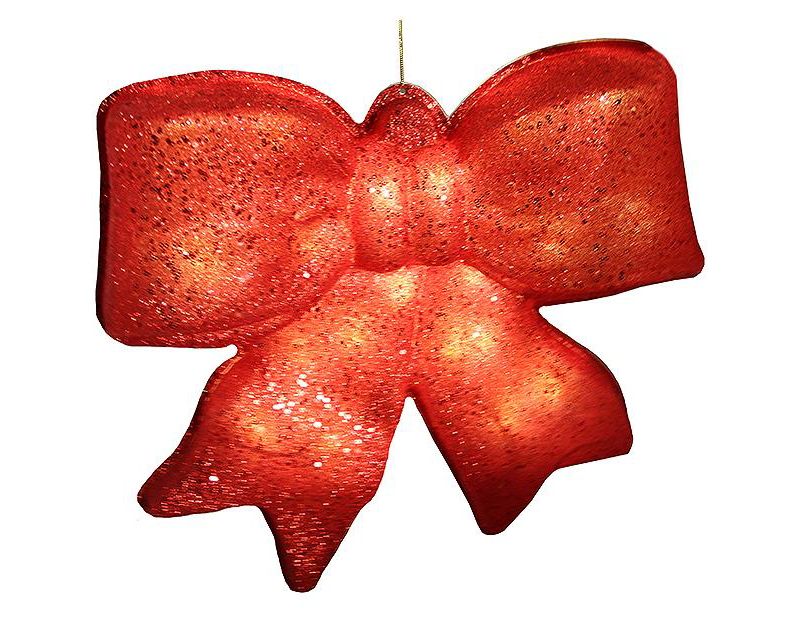 Penn 15.5" Red Glittered Battery Operated Lighted LED Christmas Bow Decoration