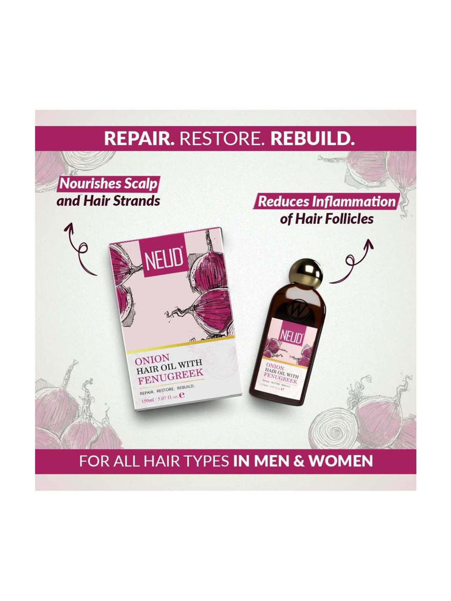 Neud Premium Onion Hair Oil With Fenugreek - 150 ml