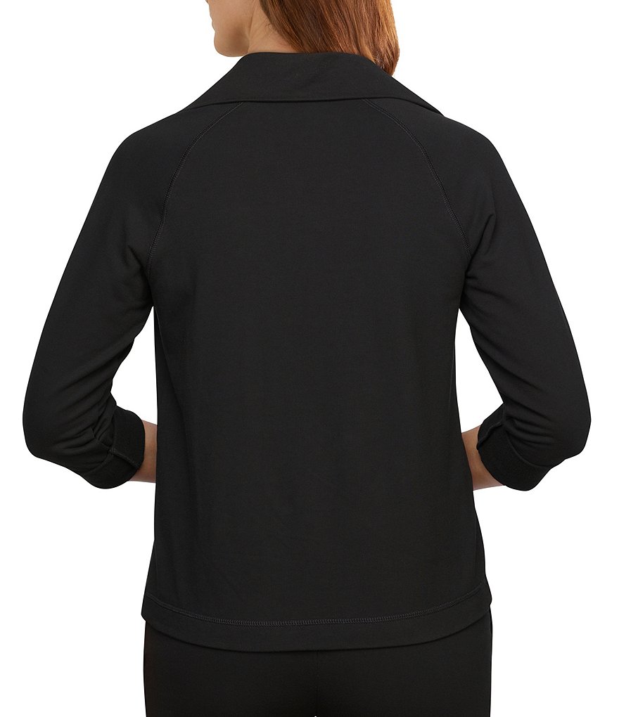 Ruby Rd. Contrast Lace Up Front 3/4 Roll-Tab Sleeve Pullover