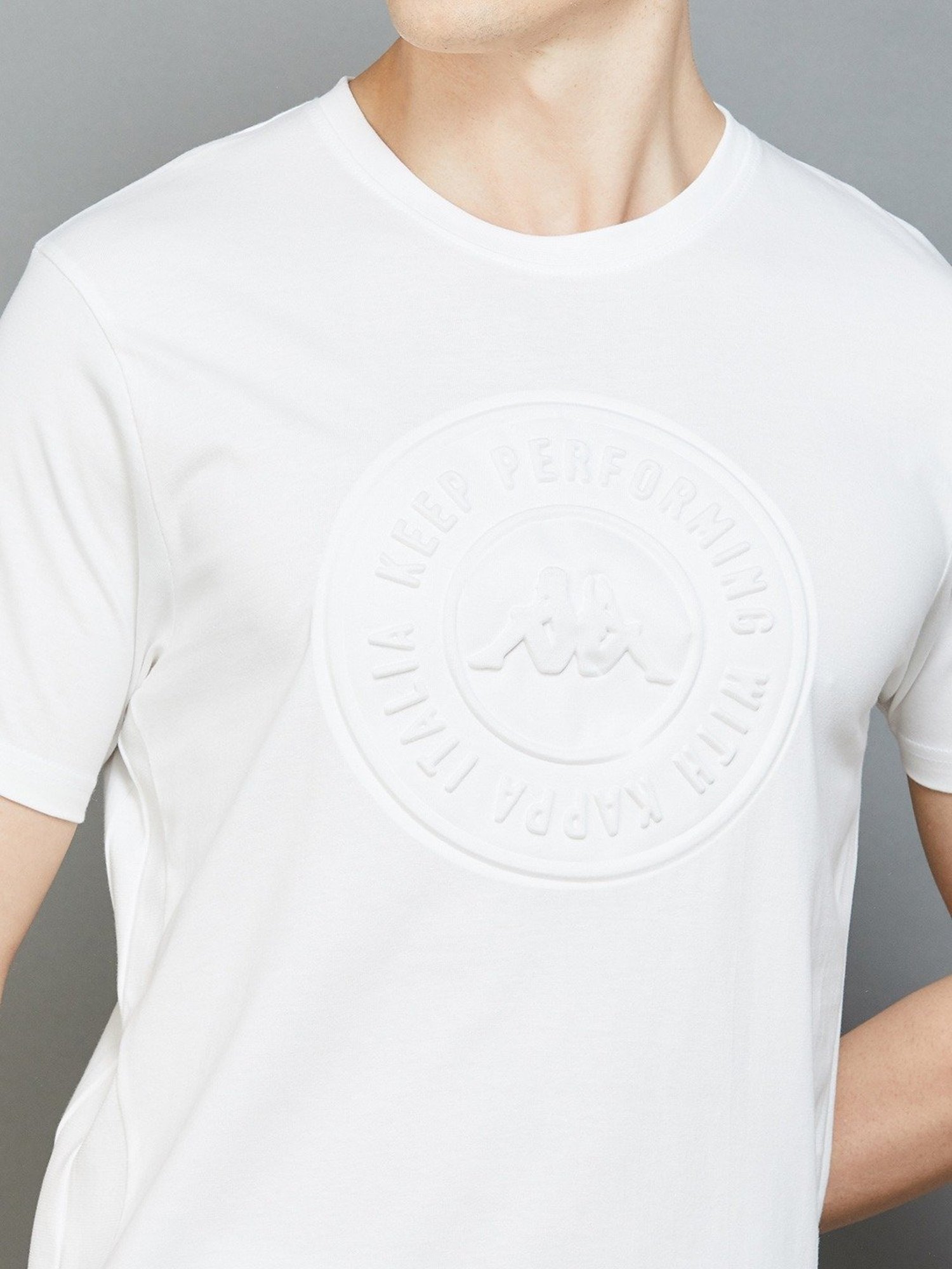 Kappa Off White Cotton Regular Fit Printed T-Shirt