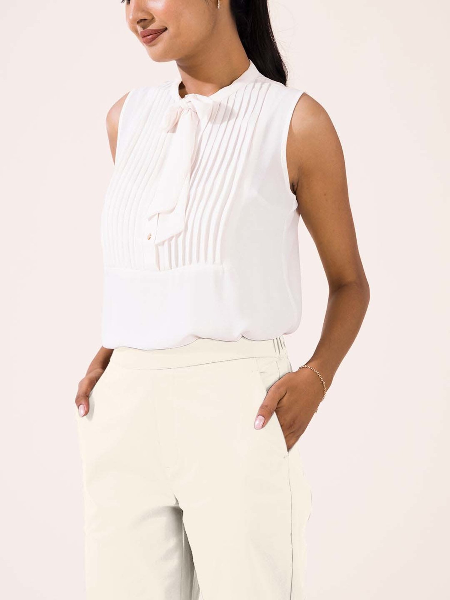 Go Colors! Off-White Mid Rise Formal Trousers