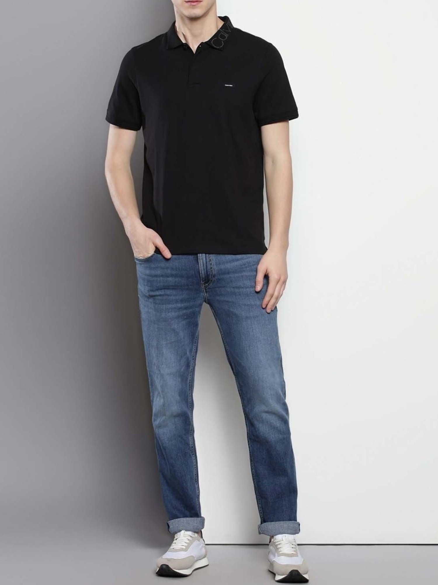 Calvin Klein Black Cotton Regular Fit Polo T-Shirt