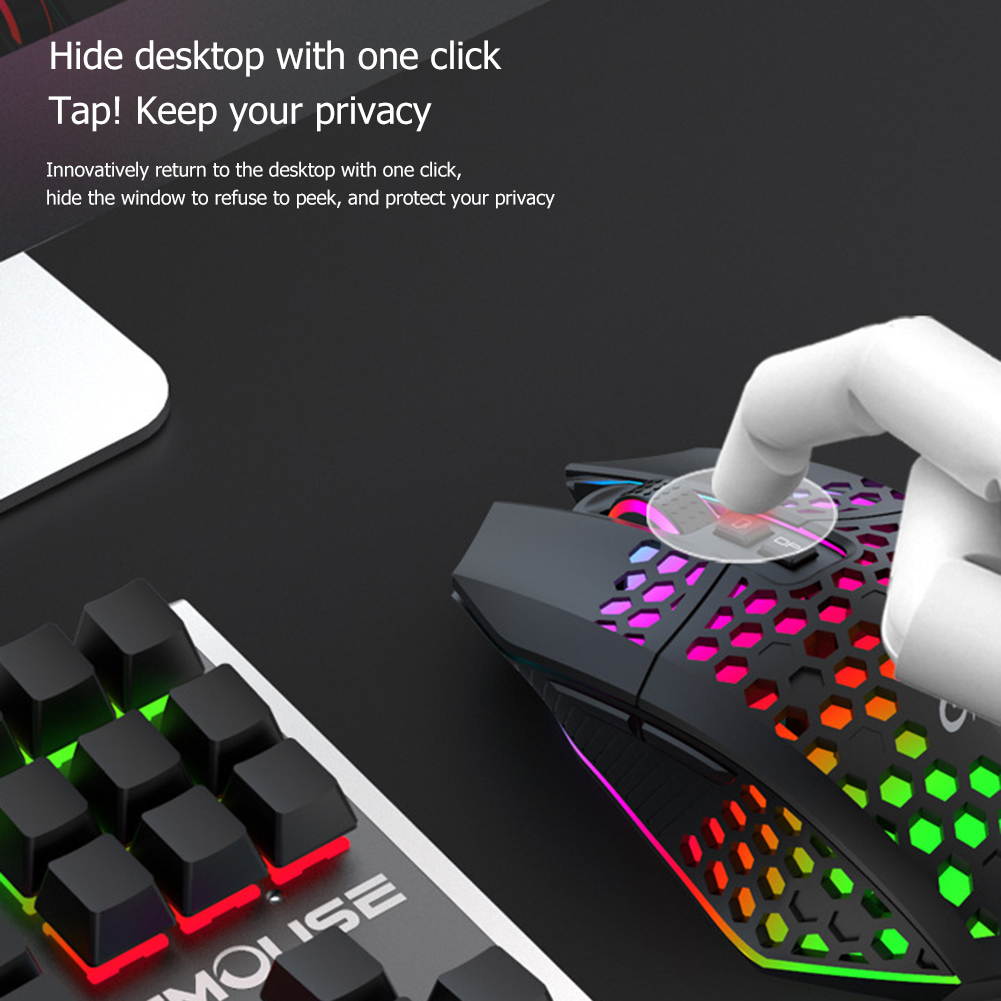 Honeycomb RGB Rechargeable Wireless Gaming Mouse 2.4GHz Optical Mouse 7 Buttons 3 Gears 1600 DPI Adjustable Mice for Desktop PC Laptop