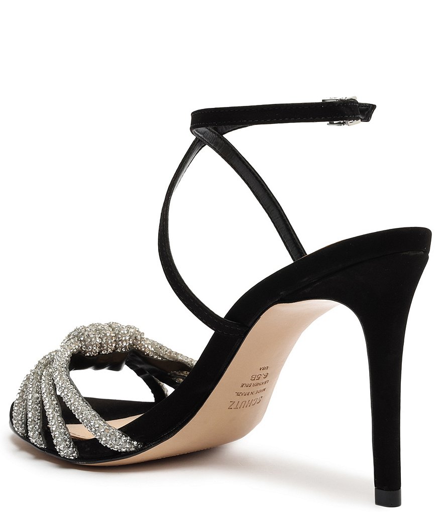 Schutz Knory Jewel Embellished Knotted Suede Dress Sandals