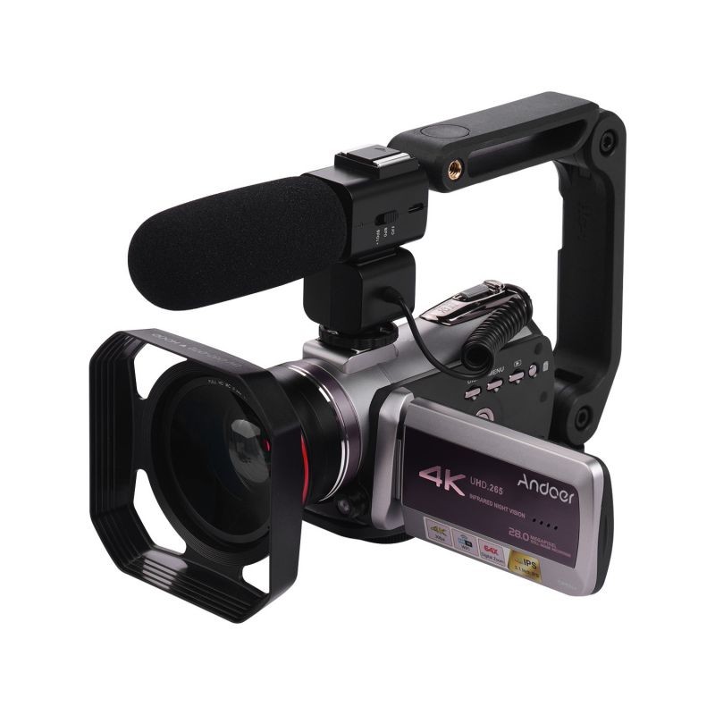Andoer HDV-AZ50 Portable Real 4K 30FPS WiFi Digital Video Camera Camcorder 3.1 Inch IPS Touchscreen 64X Digital Zoom IR Night Vision Camcorder with Camera Battery 0.39X Super Wide Angle Lens CM-520