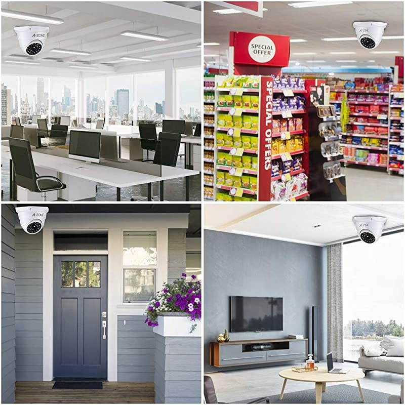 Dummy Fake Security Camera with Realistic Look Dummy Camera One Lighting Red LED at Night for Home and Businesses Security IndoorOutdoor 2 Pack