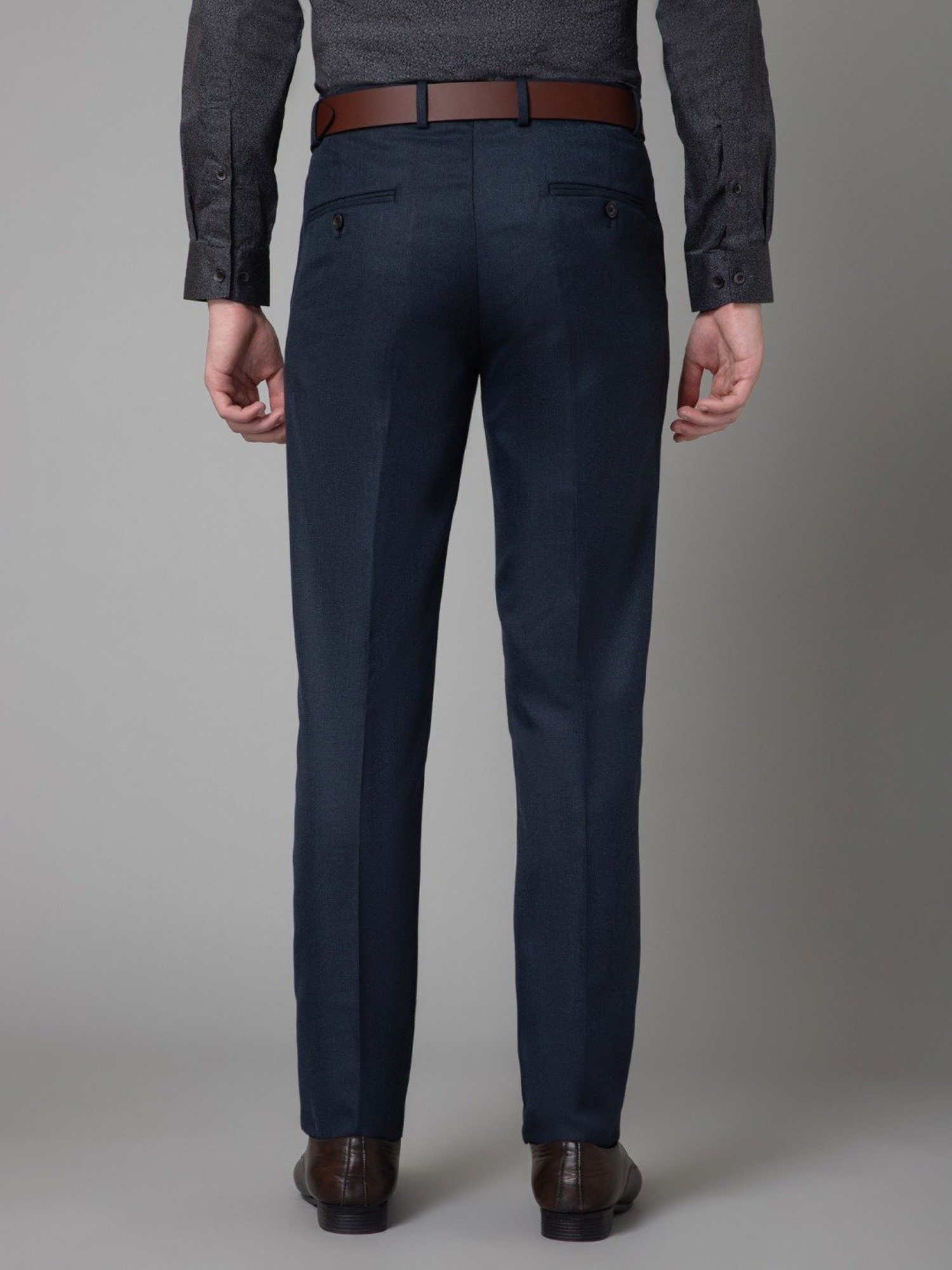Cantabil Navy Regular Fit Self Pattern Trousers