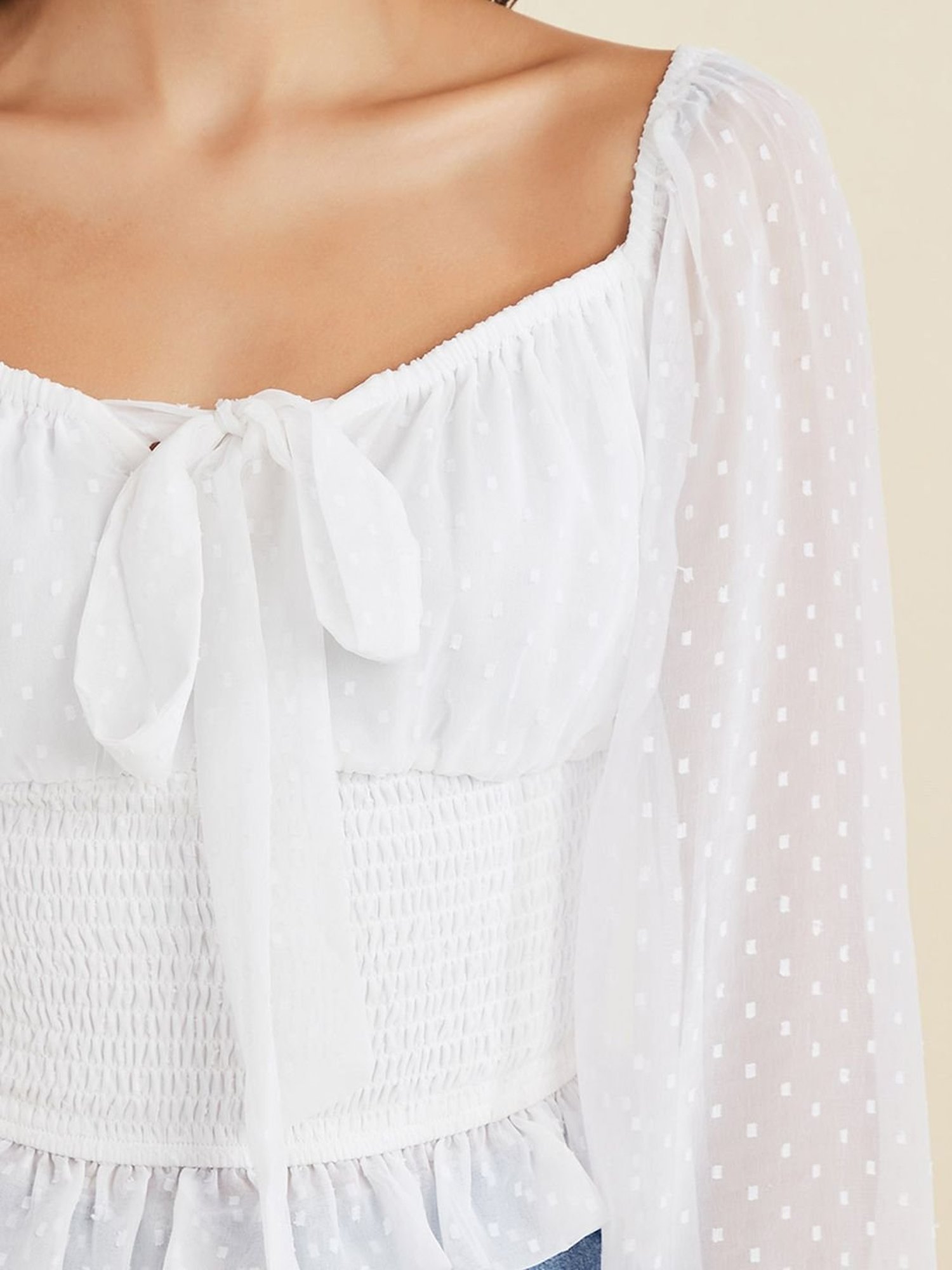 Styli Sweetheart Neck Swiss Dot Fitted Blouse