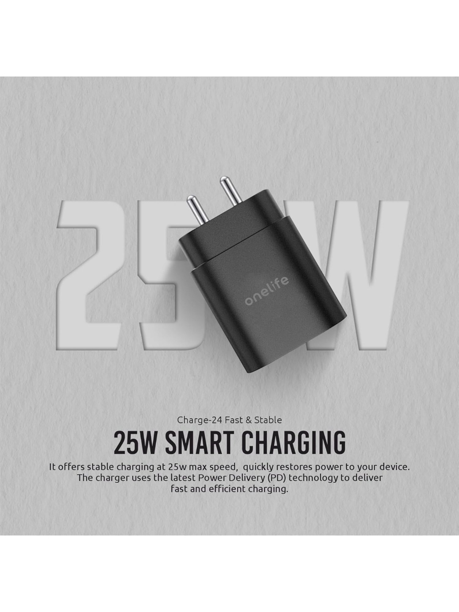 One Life 25W PD Singe Port Fast Wall Charger with Multi-Layer Protection (Black)