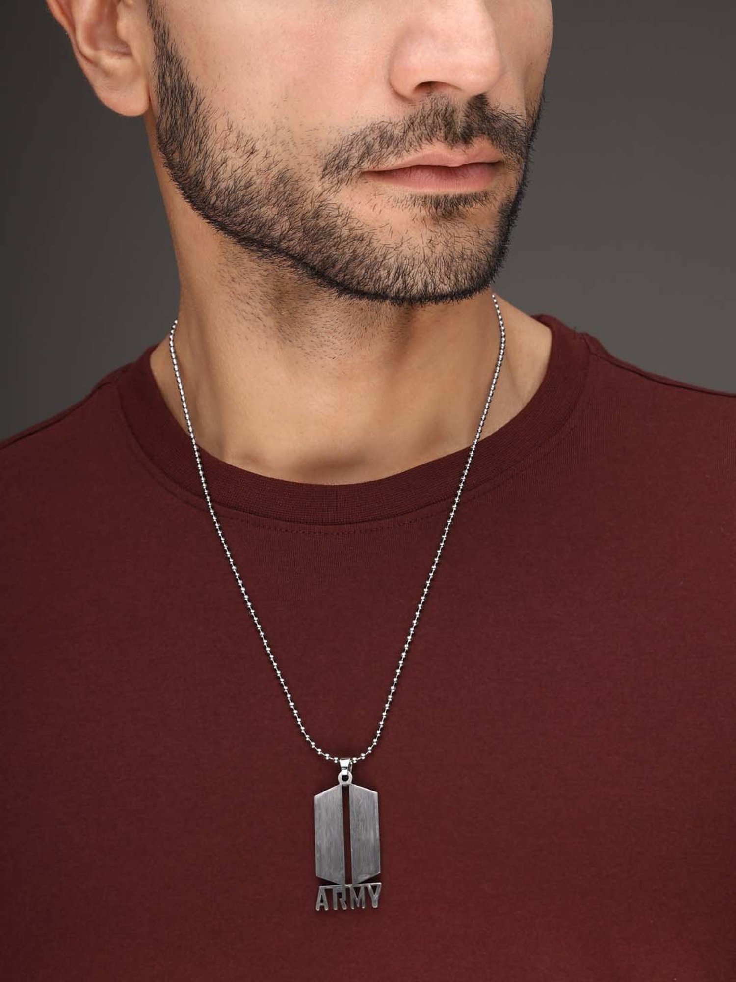 Bold By Priyaasi Silver-Plated Army Pendant on a Stylish Men's Chain