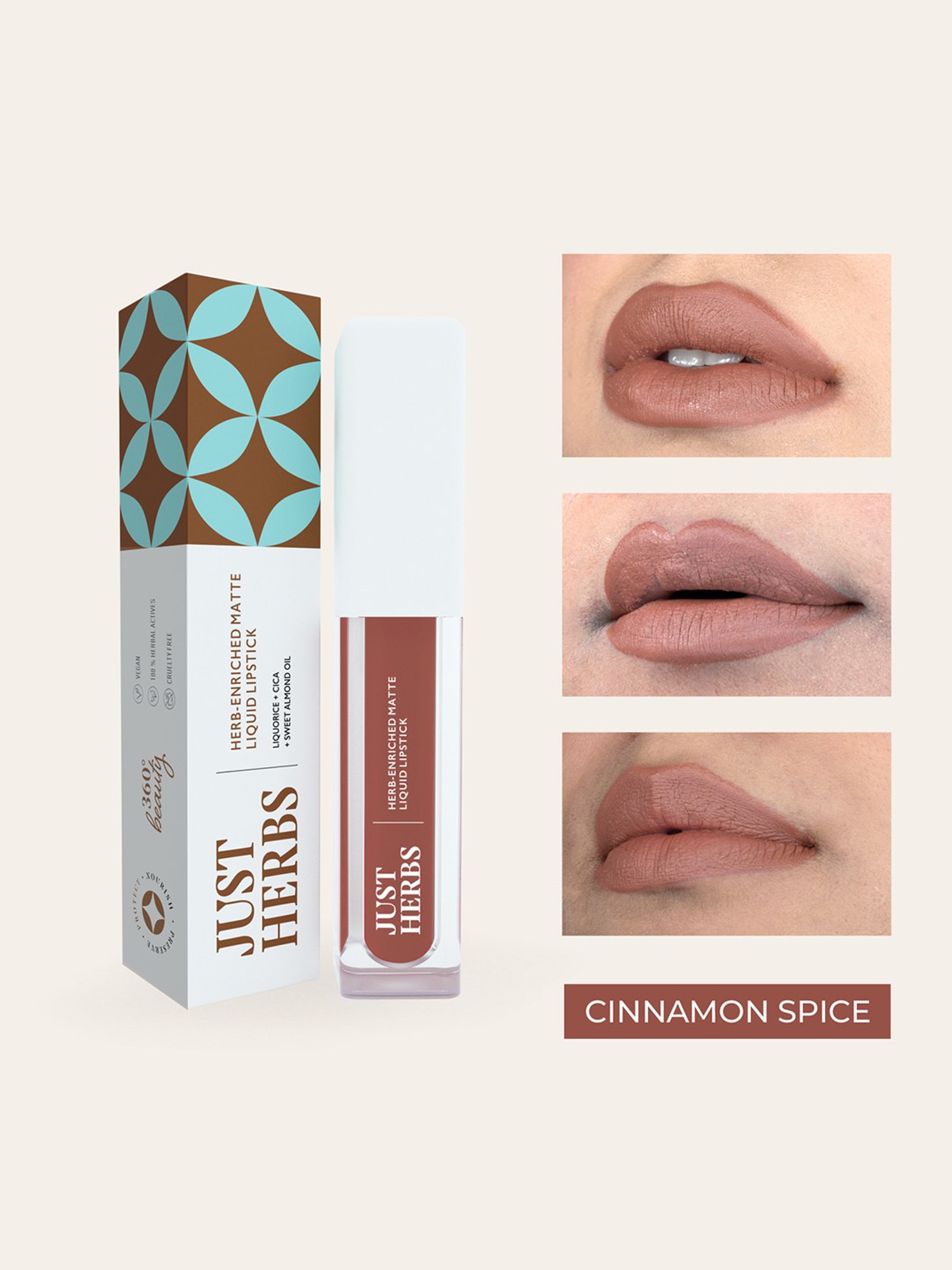 JUST HERBS Herb-Enriched Matte Liquid Lipstick Cinnamon Spice - 2 ml