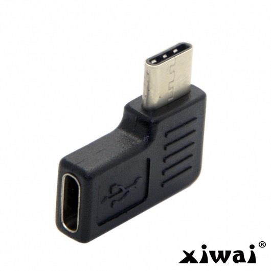 Xiwai 90 Degree Right Left Angled USB 3.1 Type-C Male to Female Extension Adapter for Laptop & Tablet & Mobile Phone