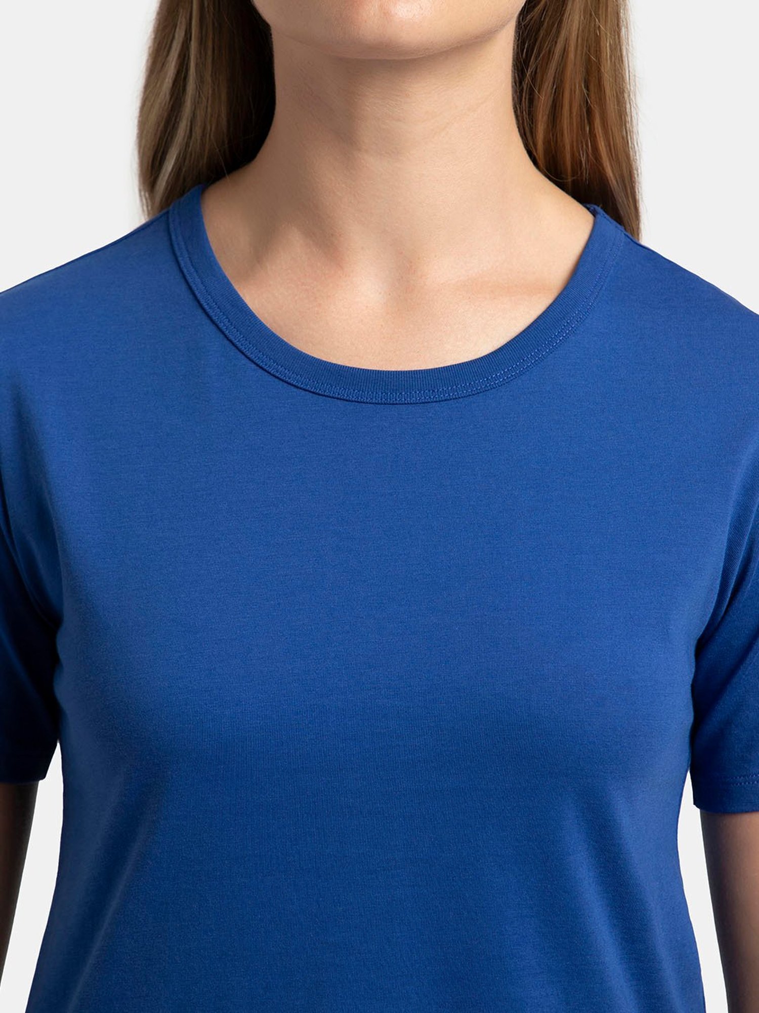 Jockey AW88 Women's Super Combed Cotton Rich Relaxed Fit Solid Curved Hem Styled Half Sleeve T-Shirt