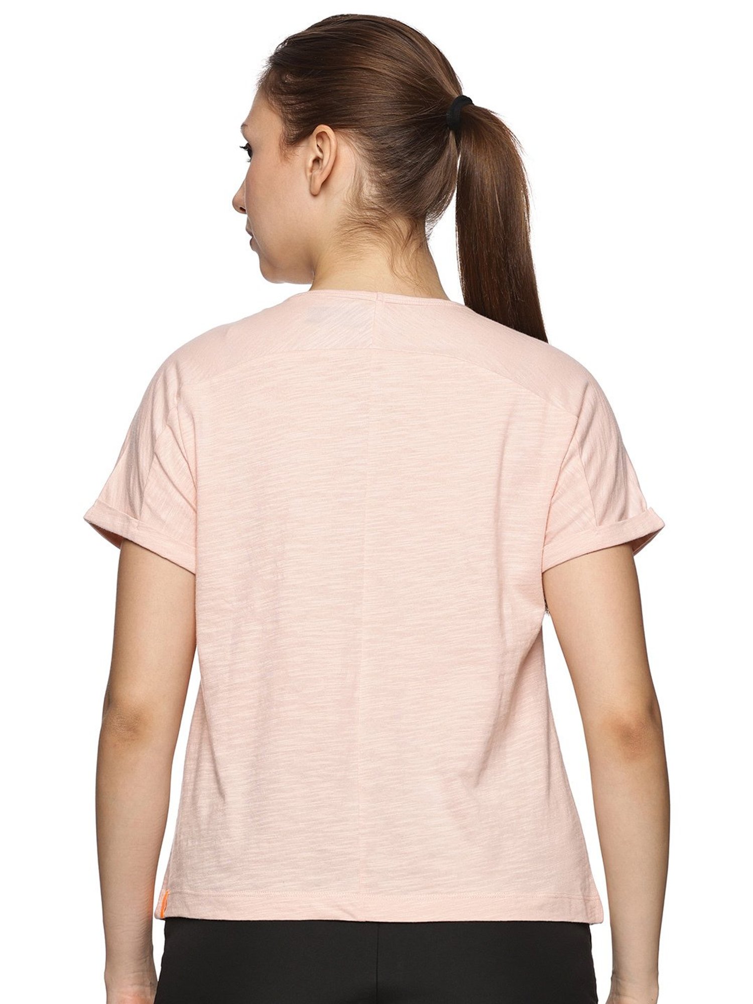 Domin8 Women 100% Organic Cotton U-Neck Mega Sleeve Sports Pink T-Shirt