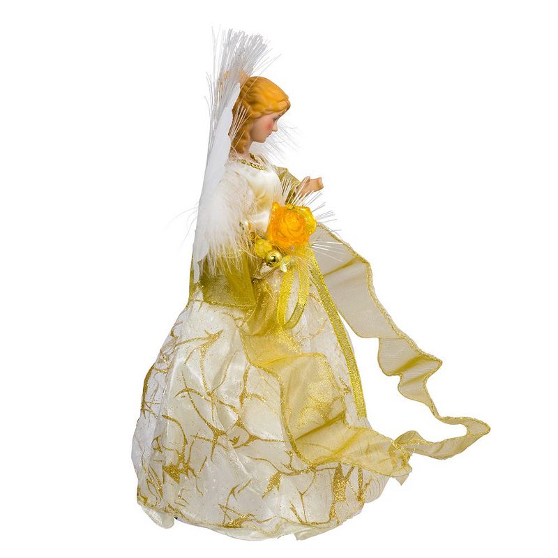 Kurt Adler 12" CUL Ivory and Gold Fiber Optic LED Angel Treetop