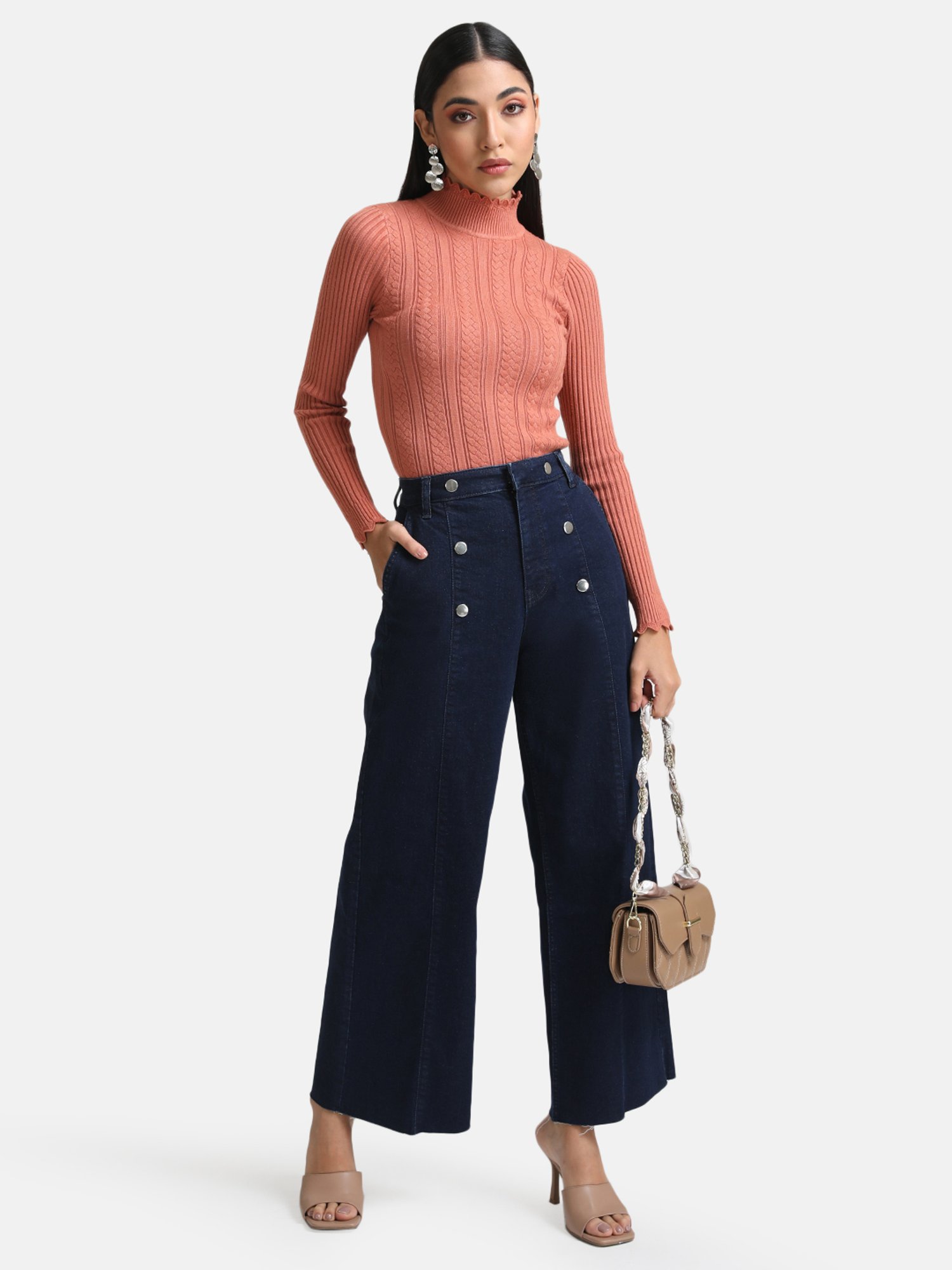 Kazo Textured Pullover With Scalloped Edges