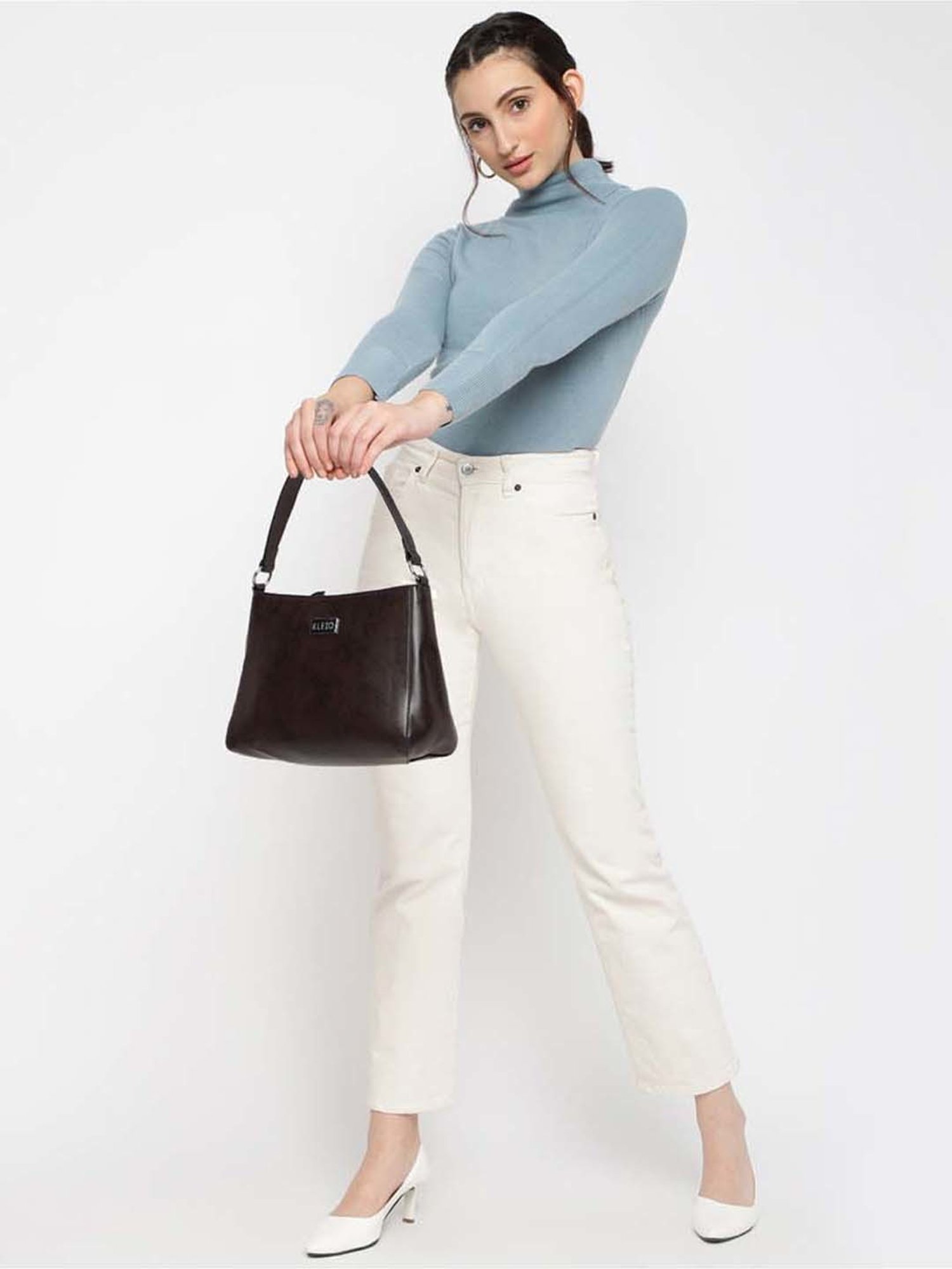 KLEIO Dark Brown Solid Medium Hobo Handbag