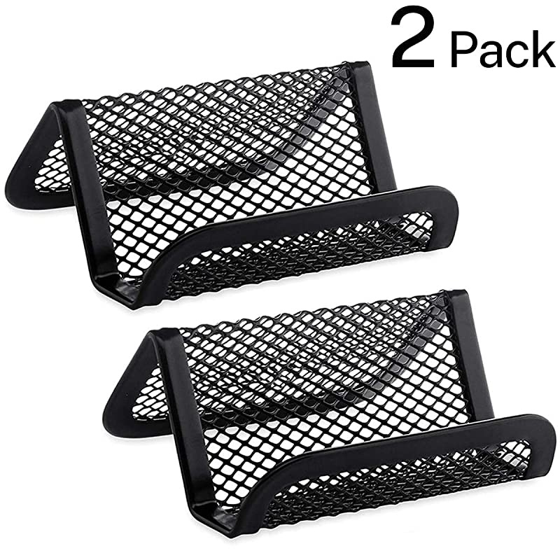 Business Card Holder for Desk Metal Business Card Holders Mesh Business Card Holder Display Desk Business Card Stand Business Card Desk Holder with 50 Business Cards Capacity Black, 2 Pack