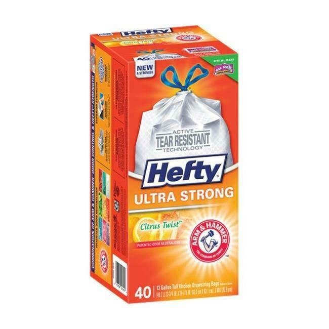 Hefty E84540 Citrus Twist Ultra Strong Tall Kitchen Drawstring Trash Bags 13 gal