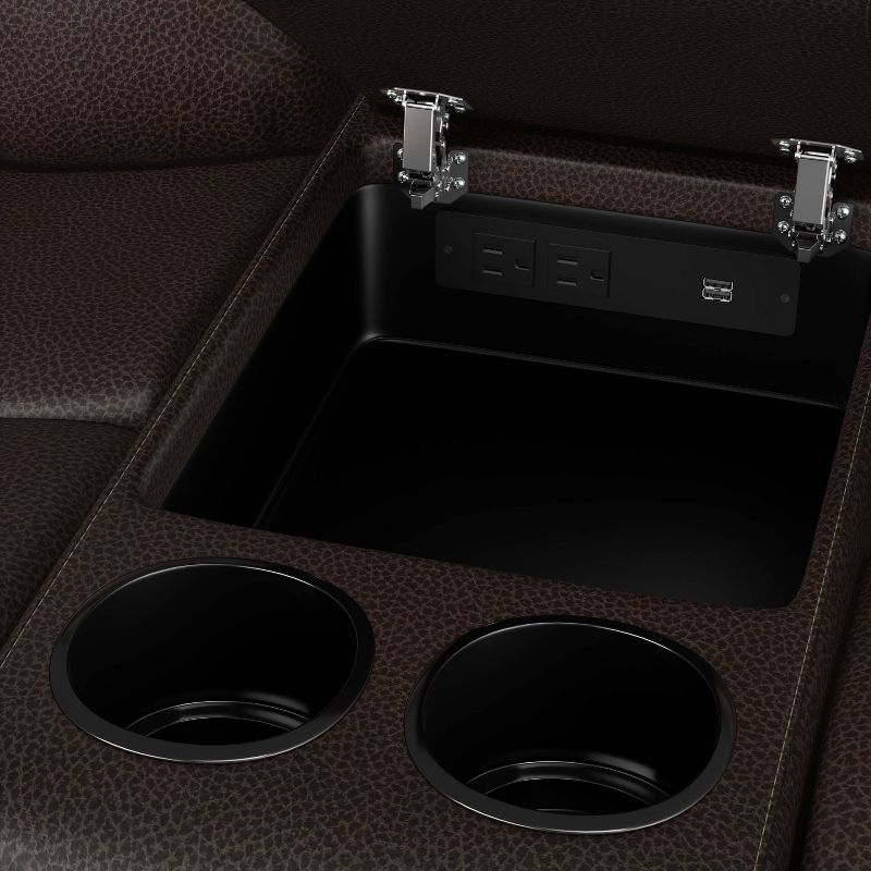 Aaron 4 Seat Tufted Wall Hugger Recliner Sofa with 2 Storage Consoles and USB Ports Renu Leather Coffee Brown - ProLounger