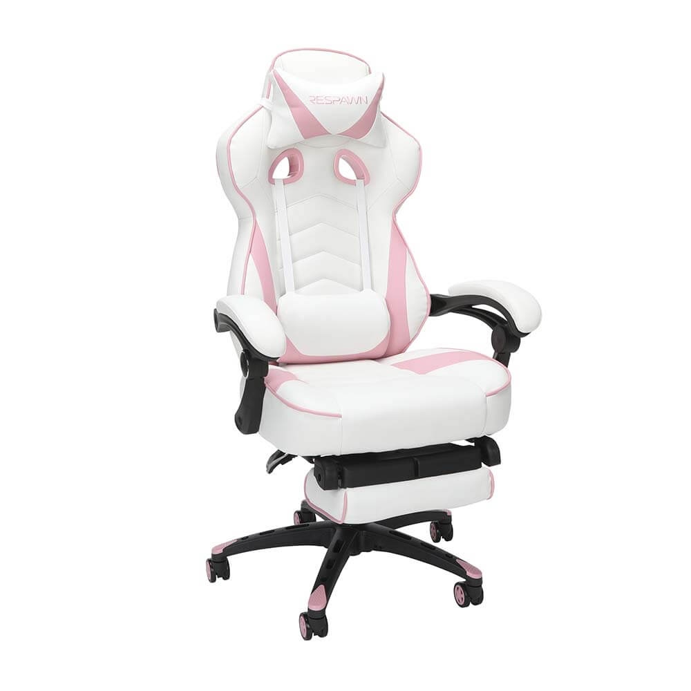 RESPAWN 110 Racing Style Gaming Chair, Reclining Ergonomic Leather Chair with Footrest, in White (RSP-110-WHT)