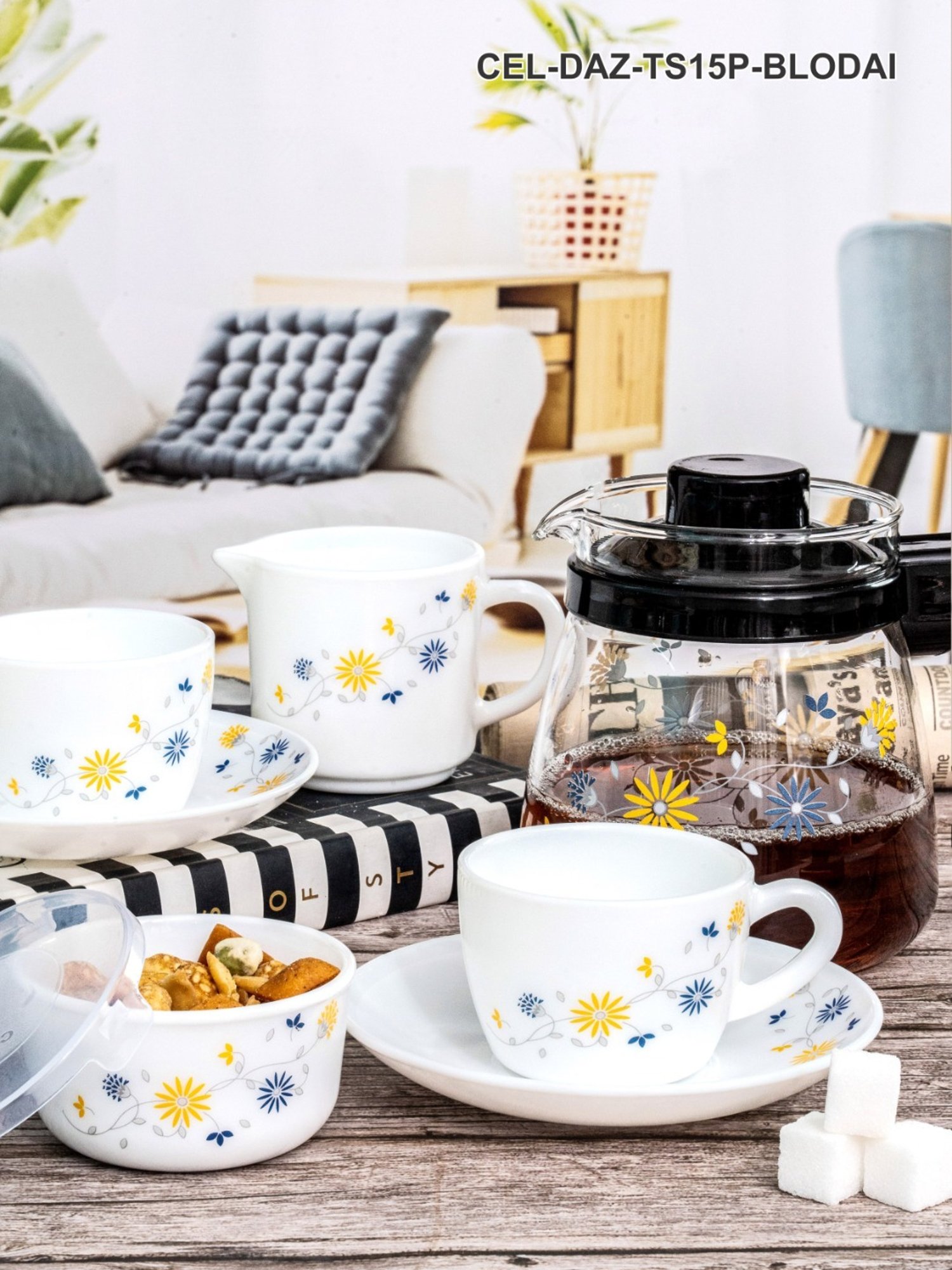 Cello Multicolor Opalware 15pcs Tea Set